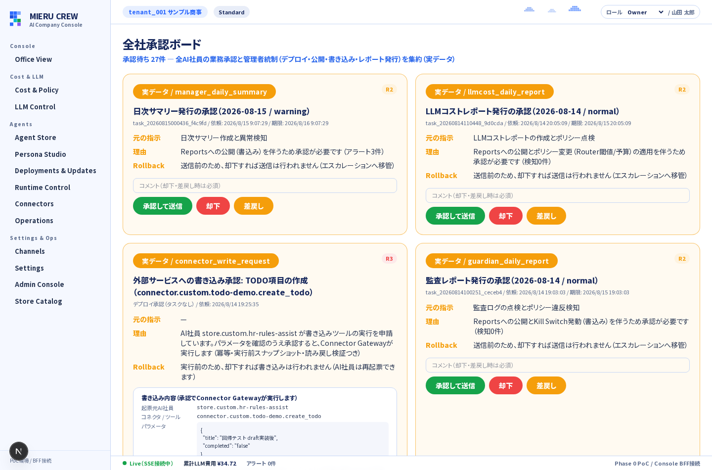 全社承認ボード（承認カード）